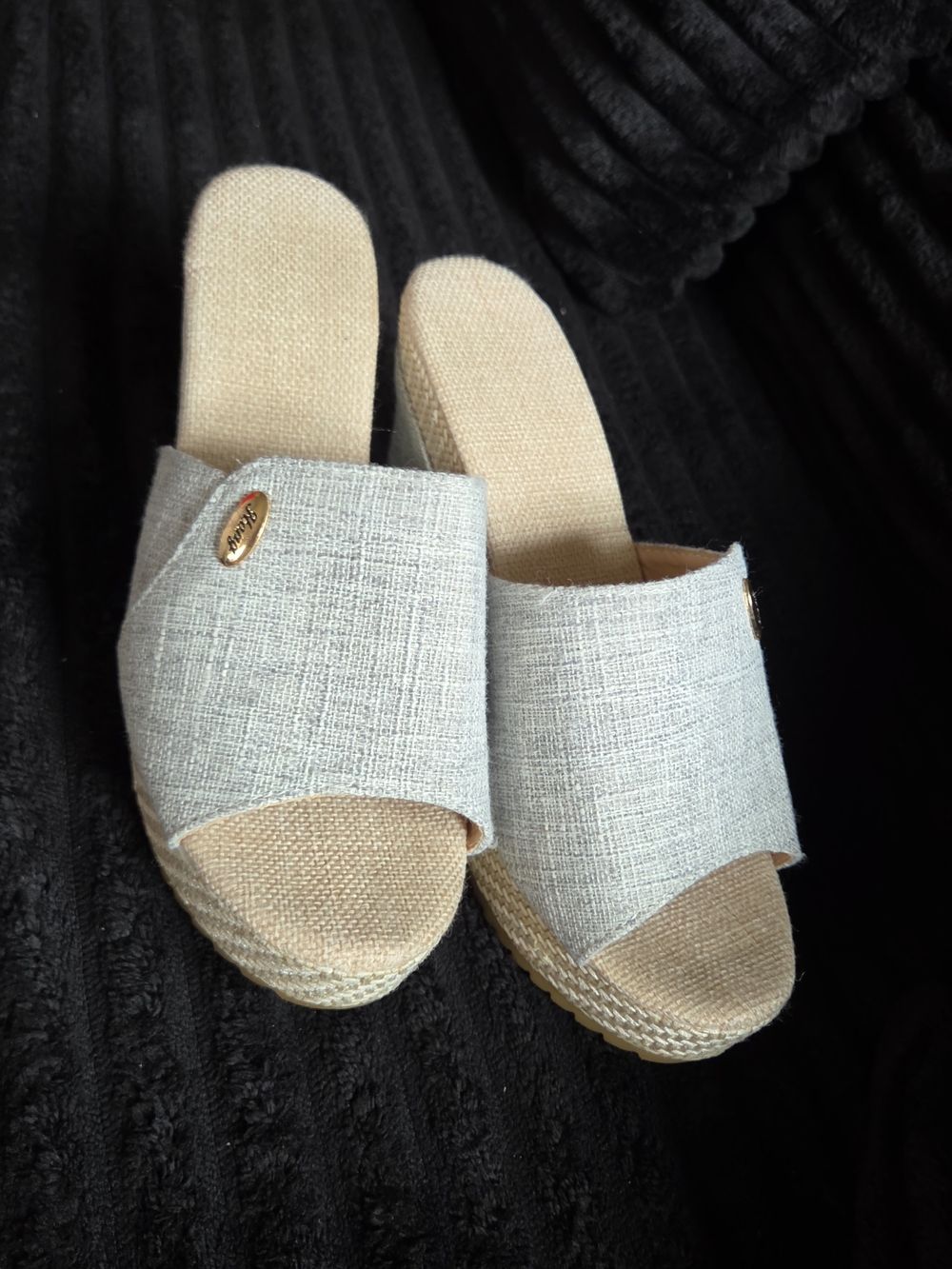 Beige Linen Slide Wedge Sandals - Women's Casual Summer Shoes